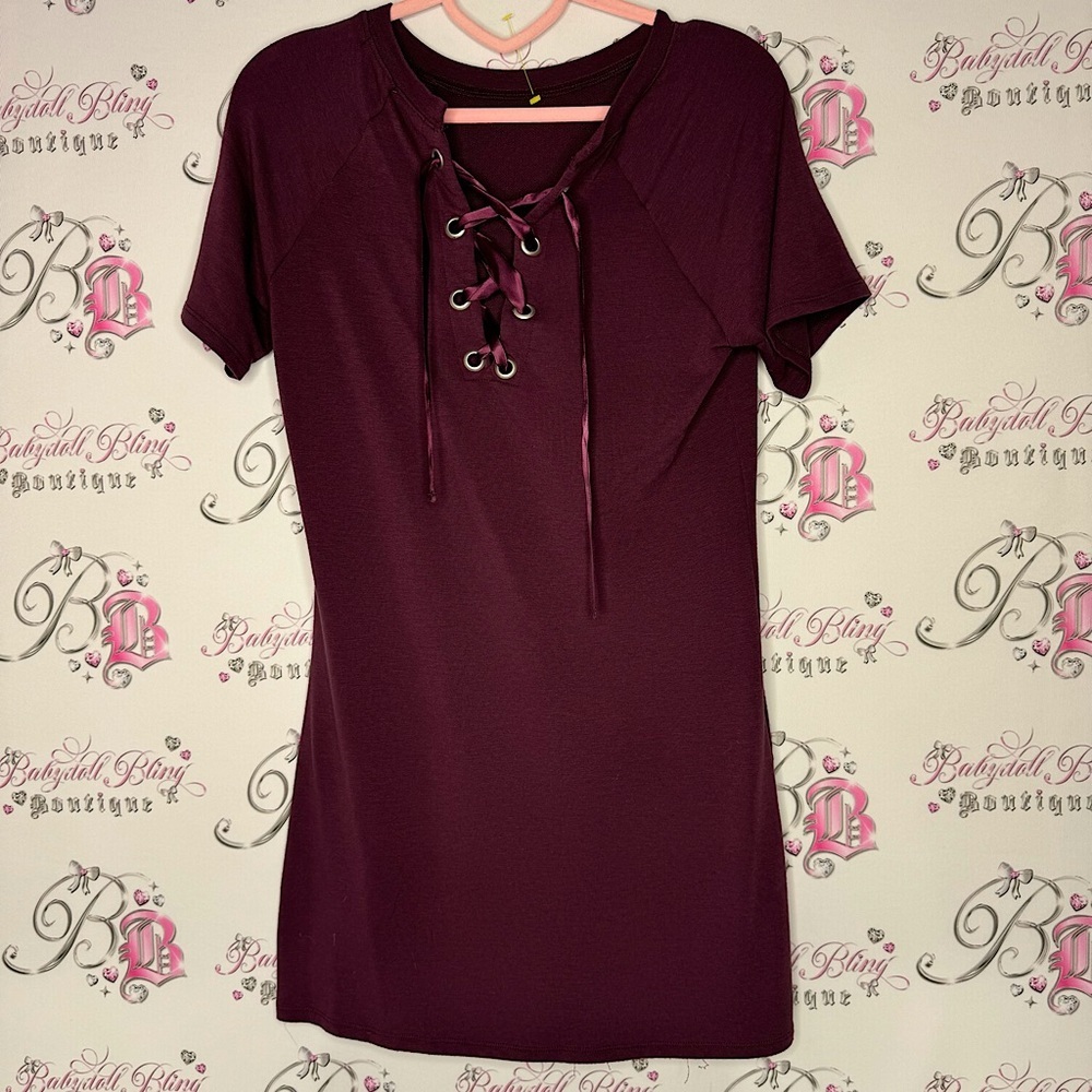Garage corset tie up lace dress burgundy wine 🍷 color stretchy tshirt soft